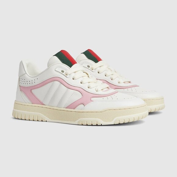 GUCCI 2024 Re-Web Low-Top Sneakers White Pink Leather Sz 40 - Picture 1 of 12